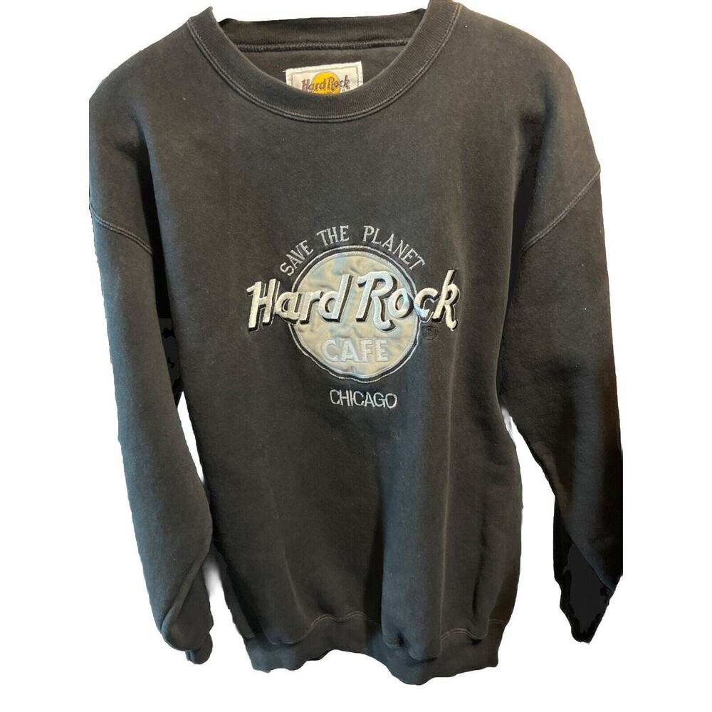 Hard Rock Cafe Chicago Vintage Sweatshirt Crewneck Men Medium Black Made USA 90s